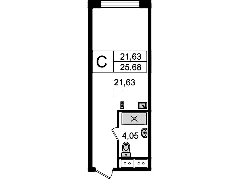 Квартира студия 25.68 м², 5/14 эт., Комплекс апартаментов «Ladozhsky Avenir»